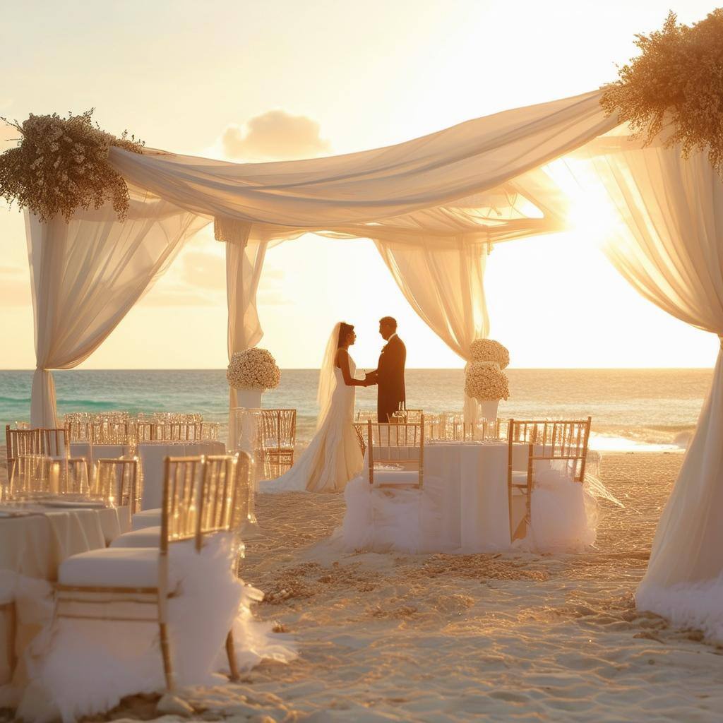 A luxury wedding taking place on a beach